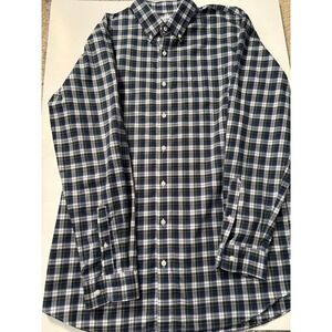 LL Bean Mens L Tall Plaid Button Down Shirt Blue Green Traditional Fit